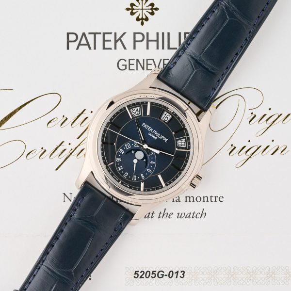 Patek Philippe Annual Calendar 5205G - 18K White Gold - Blue Dial - Full Set - Like New